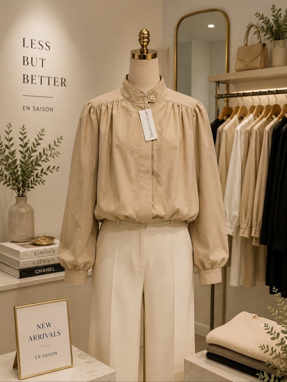 MODENAIRE Women's Gathered Bomber Jacket Beige Medium NWT